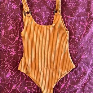 Ribbed Orange One-Piece Swimsuit